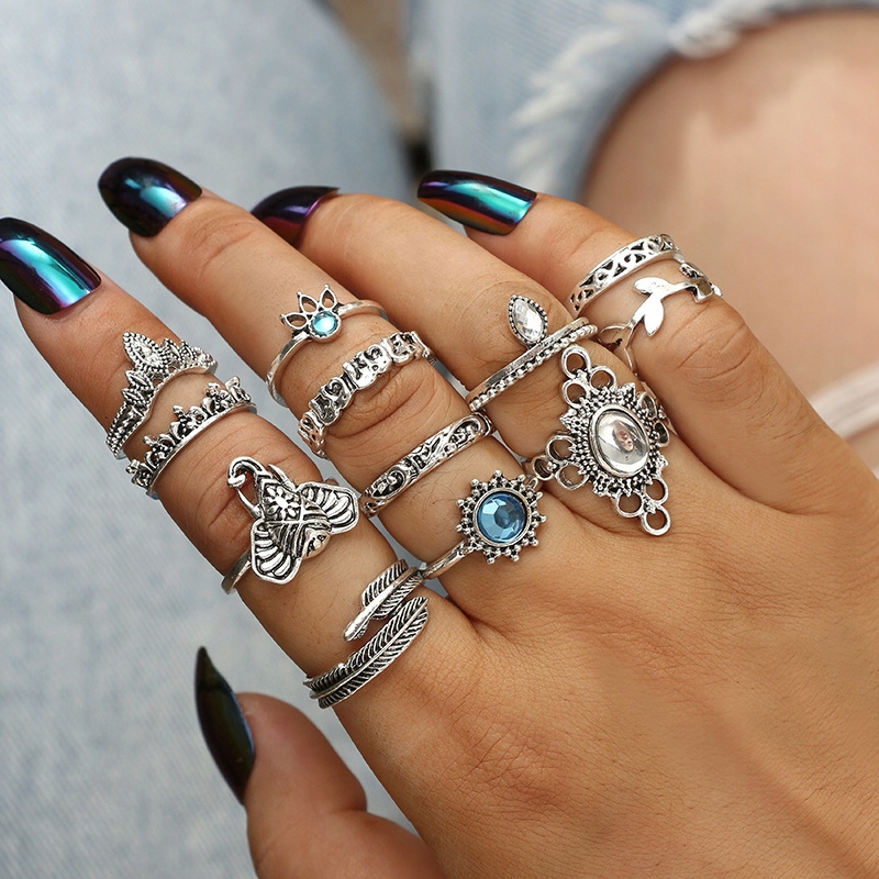 Srebrny zestaw pierścionków retro punk boho 72 - obrazek 4