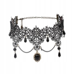 Choker koronkowy haft czarny naszyjnik gothic ch05