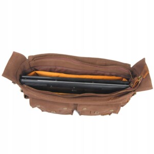 Duża torba męska listonoszka vintage retro miejska ekoskóra czarno brązowa - miniatura 9