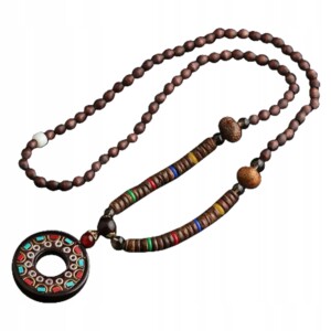Naszyjnik drewniany nepal buddyjski mala amulet koraliki ręcznie wykonany