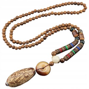 Naszyjnik drewniany nepal buddyjski mala tybetański amulet ręcznie wykonany - miniatura 1