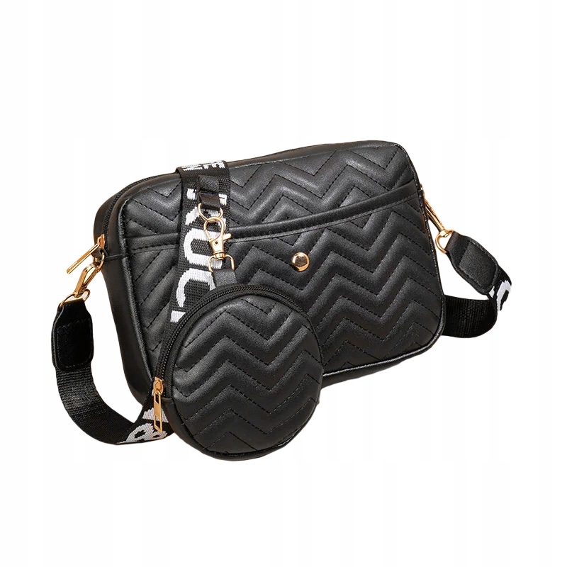 Torebka damska listonoszka czarna eko skóra zestaw 2szt chevron - obrazek 2