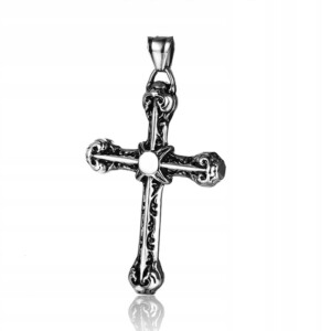 Naszyjnik srebrny wisiorek stal łańcuch krzyż 358 - miniatura 3