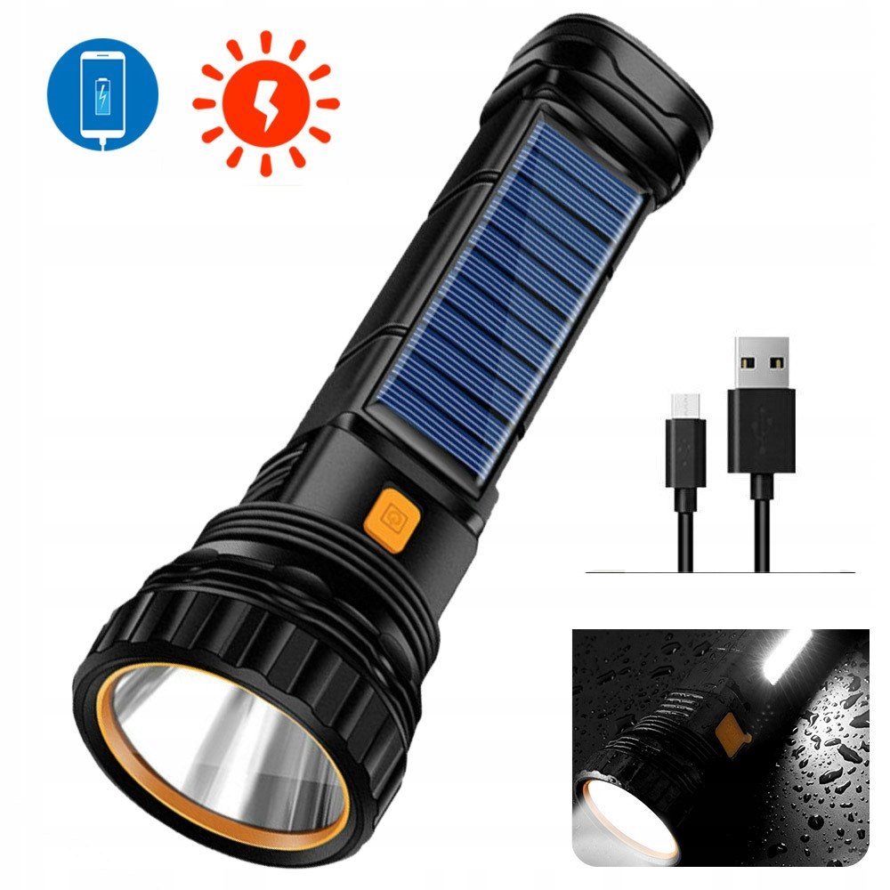 Latarka solarna ładowana słonecznie led powerbank 3 tryby kemping survival - zdjęcie 6