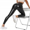 Legginsy modne wysoki stan modelujące eko skóra z marszczeniem czarne r.l - miniatura 5