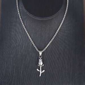 Naszyjnik srebrny stal łańcuszek róża kwiat 322 - miniatura 10