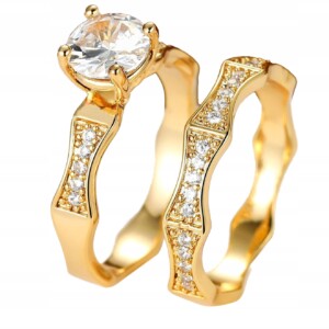 Złote obrączki para ślubne stal pozłacane r.17/19 - miniatura 2