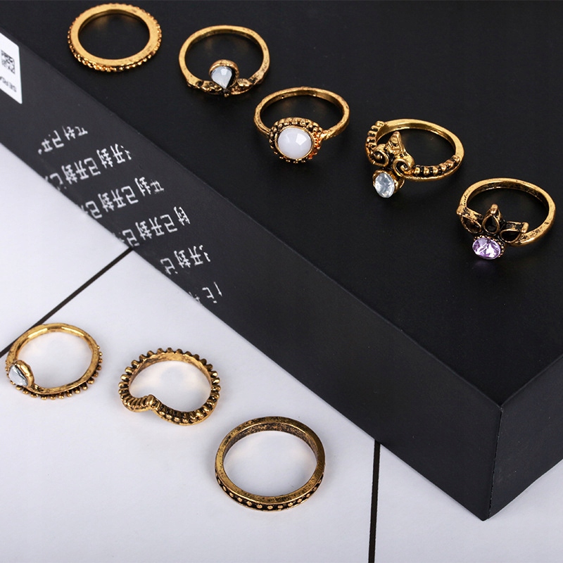 Złoty zestaw pierścionków retro punk boho 97 - obrazek 7