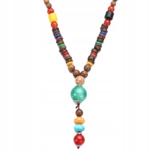 Naszyjnik drewniany nepal buddyjski mala amulet koraliki handmade tybet - miniatura 3