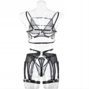 Seksowny komplet bielizny damskiej sexy stanik stringi czarny zmysłowy r.l - miniatura 6