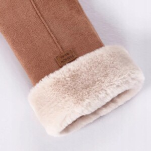 Rękawiczki damskie z ekoskóry beżowe przystosowane do obsługi telefonów - miniatura 5