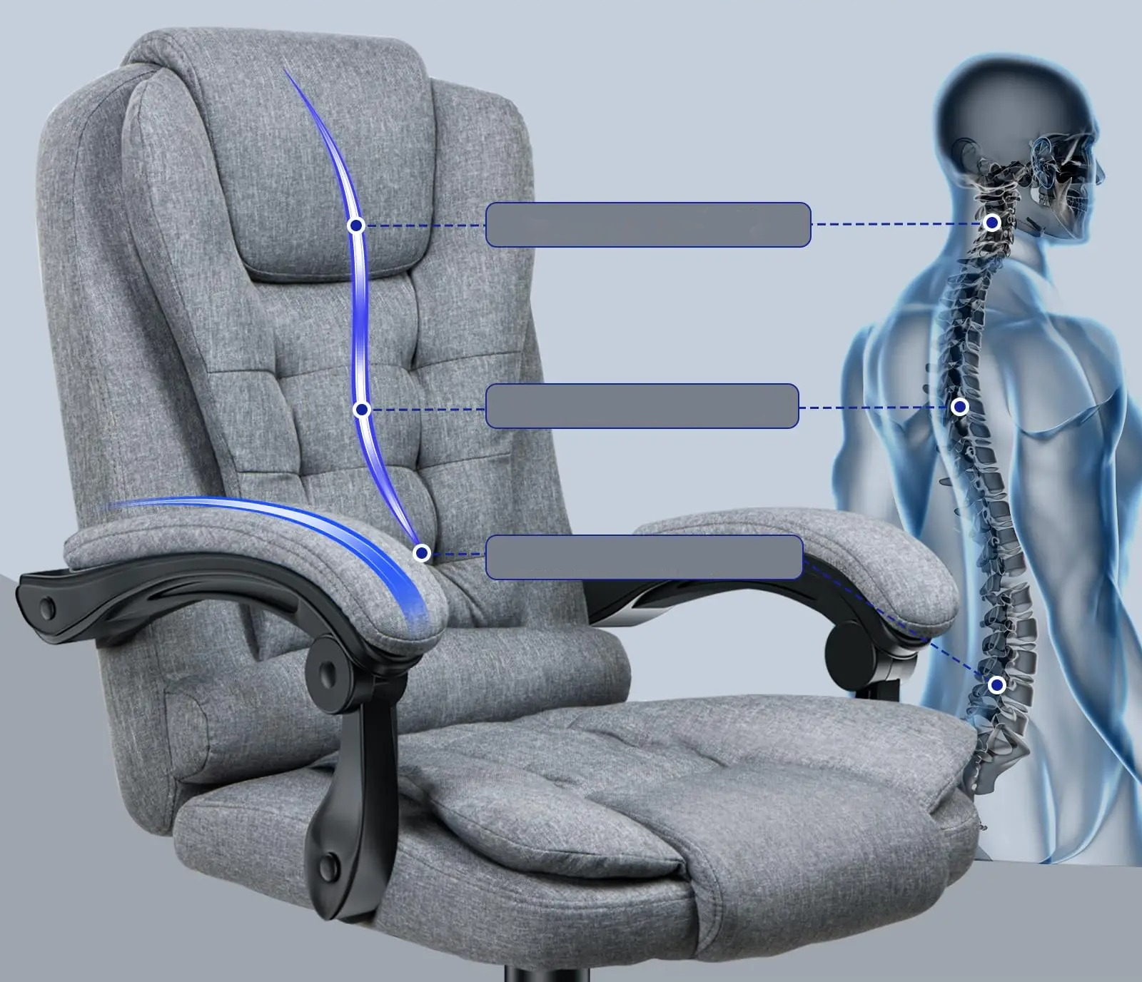 Fotel biurowy ergonomiczny obrotowy ekoskóra szary krzesło do gabinetu - obrazek 3