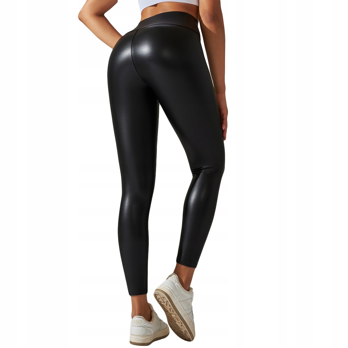 Legginsy modne wysoki stan modelujące ekoskóra elastyczne pushup czarne xl - obrazek 13