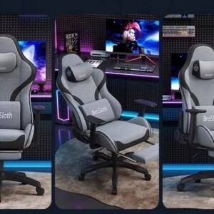 Fotel gamingowy ergonimiczny biurowy obrotowy z podnóżkiem szary do biura - miniatura 5