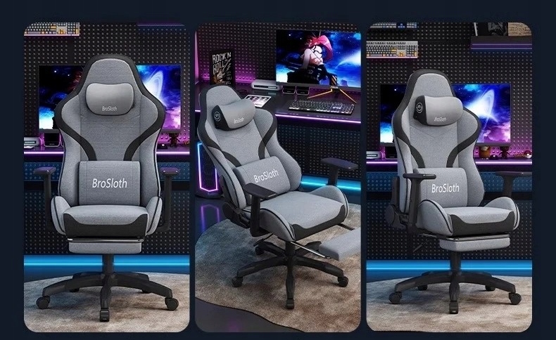 Fotel gamingowy ergonimiczny biurowy obrotowy z podnóżkiem szary do biura - obrazek 5
