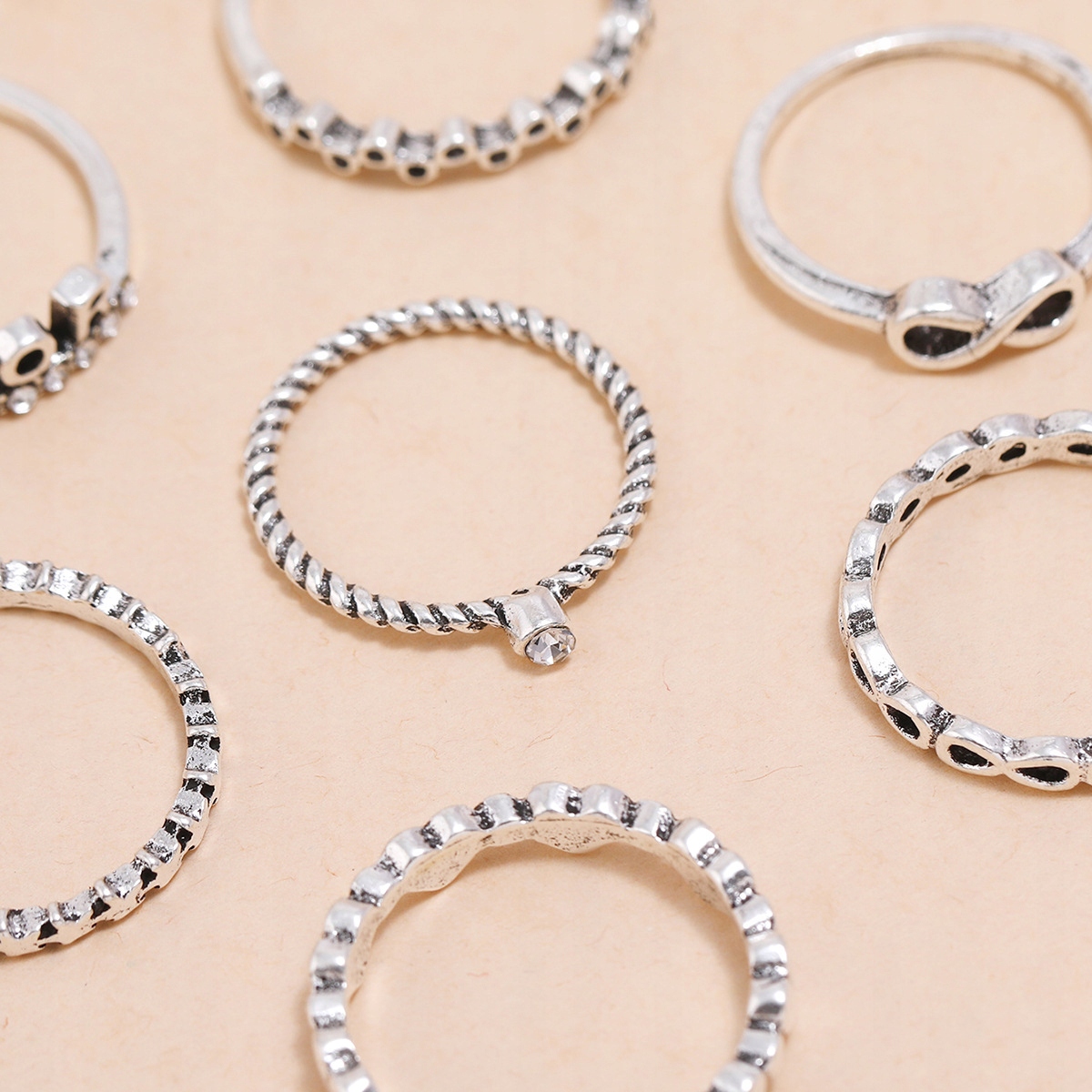 Srebrny zestaw pierścionków retro punk boho 90 - obrazek 4