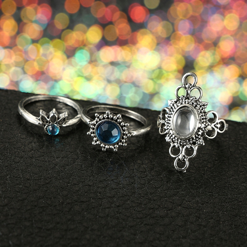 Srebrny zestaw pierścionków retro punk boho 72 - obrazek 9