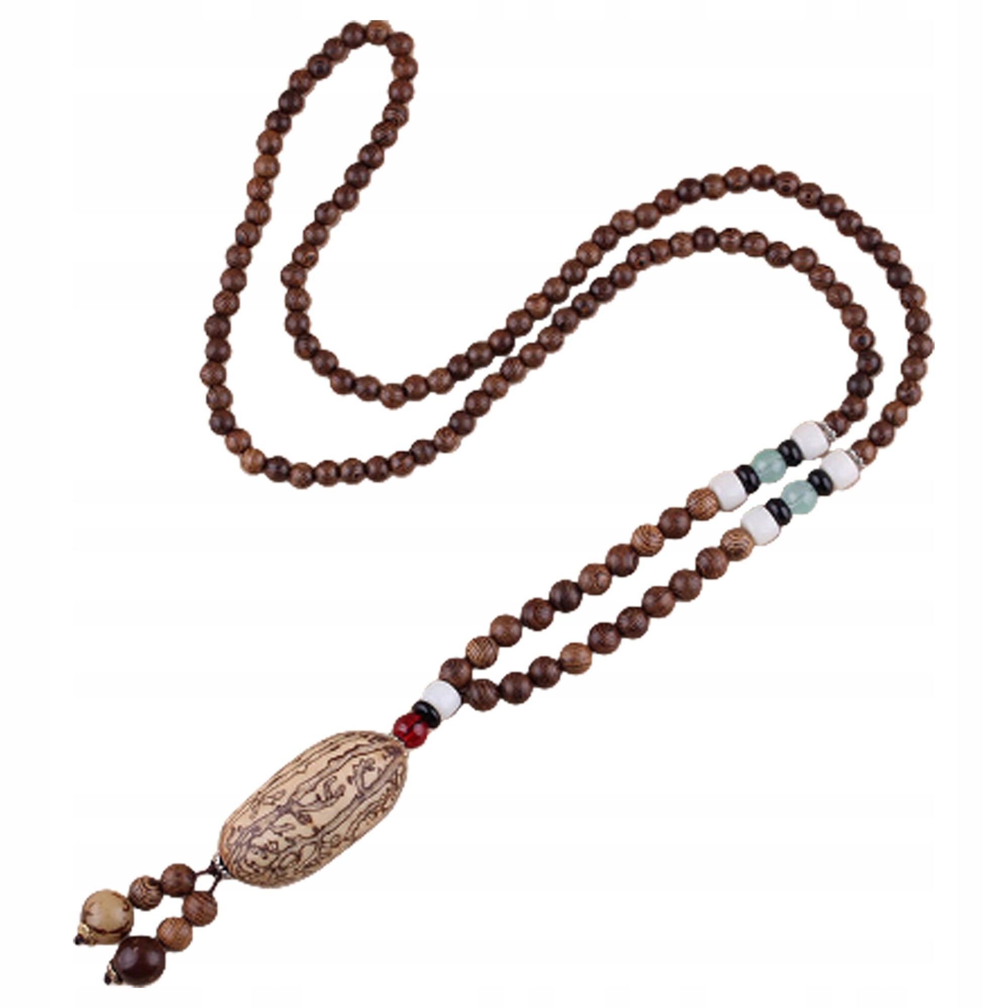 Naszyjnik drewniany nepal buddyjski mala amulet koraliki handmade tybet - obrazek 2