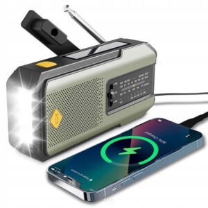 Radio awaryjne z korbką latarką dynamo usb solarne alarm sos turystyczne