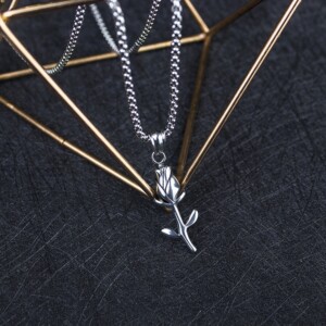 Naszyjnik srebrny stal łańcuszek róża kwiat 322 - miniatura 7