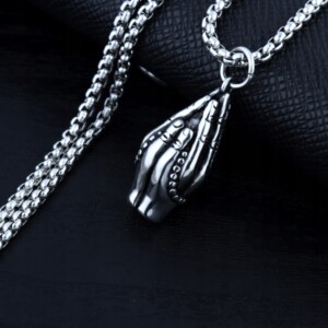 Naszyjnik srebrny modlitwa różaniec wiara ręce 307 - miniatura 10