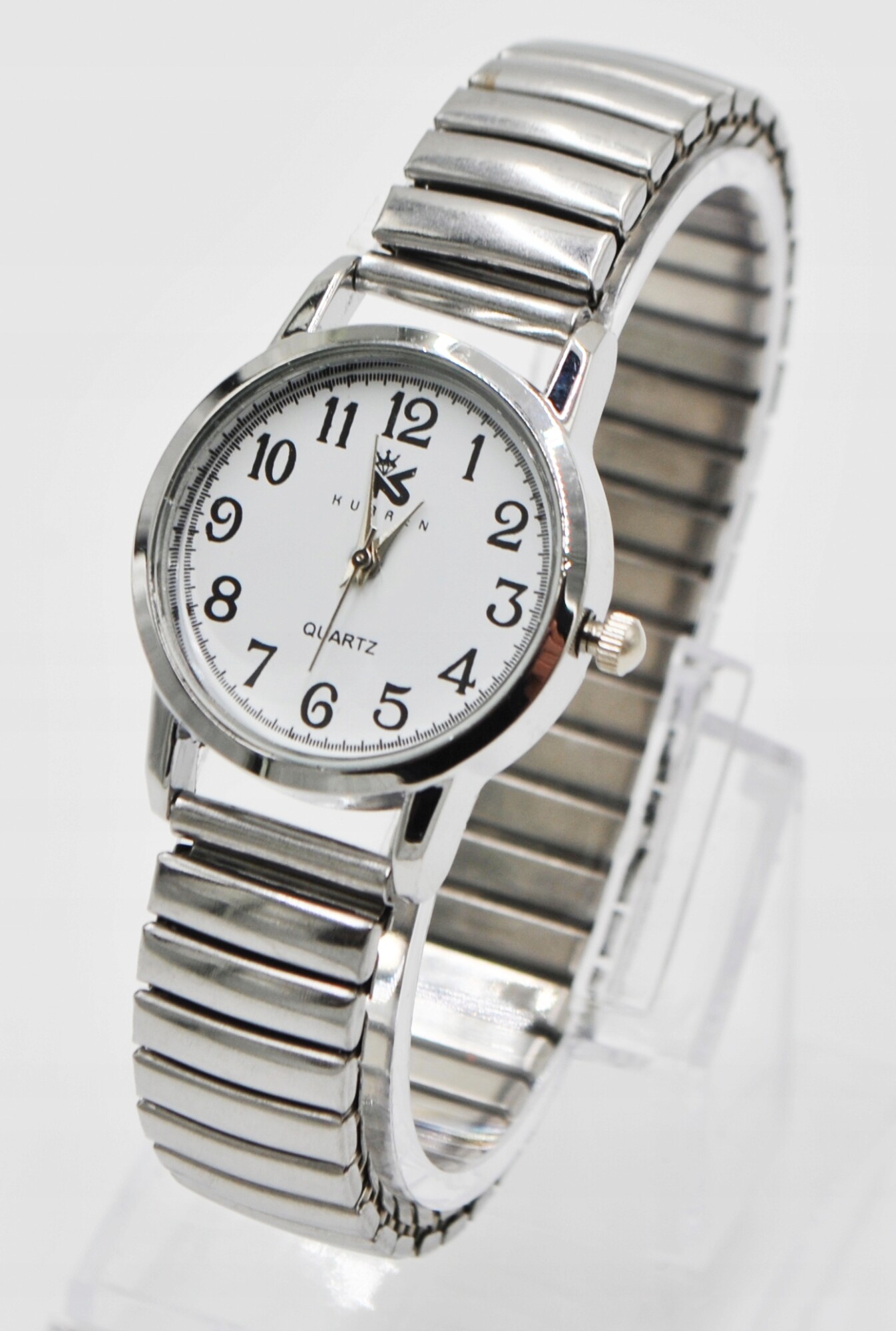 Zegarek damski męski wygodny rozciągliwy na gumce bransoleta złoty senior - obrazek 3