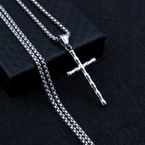 Naszyjnik srebrny stal łańcuszek krzyżyk 324 - miniatura 12
