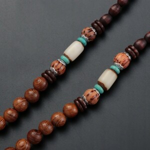 Naszyjnik drewniany nepal buddyjski mala amulet talizman koraliki handmade - miniatura 4