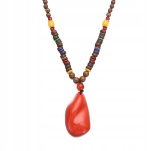 Naszyjnik drewniany nepal buddyjski mala amulet koralik handmade tybetański - miniatura 3