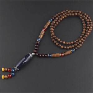 Naszyjnik drewniany nepal buddyjski mala amulet koralik handmade tybetański - miniatura 3