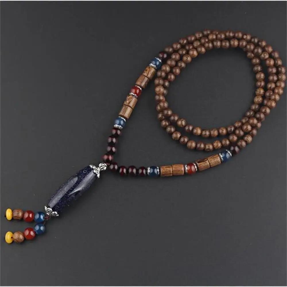 Naszyjnik drewniany nepal buddyjski mala amulet koralik handmade tybetański - obrazek 3