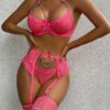 Piękny komplet bielizny damskiej stanik stringi pasy łańcuszki różowy l - miniatura 13
