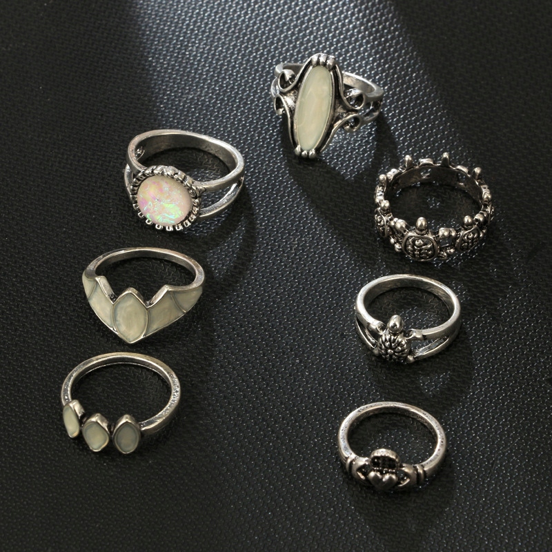 Srebrny zestaw pierścionków retro punk boho 73 - obrazek 3