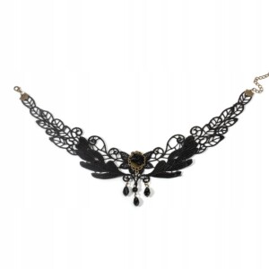 Choker koronkowy haft czarny naszyjnik gothic ch07 - miniatura 3