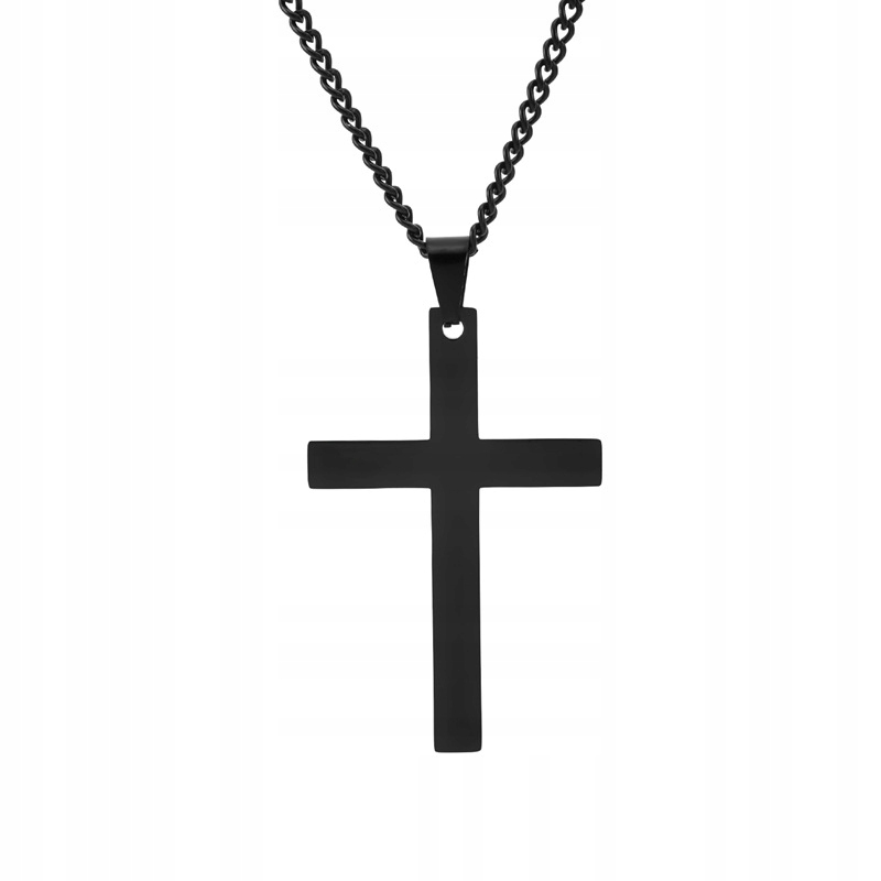 Krzyżyk naszyjnik stal nierdzewna czarny łańcuszek piękny zawieszka - zdjęcie 3