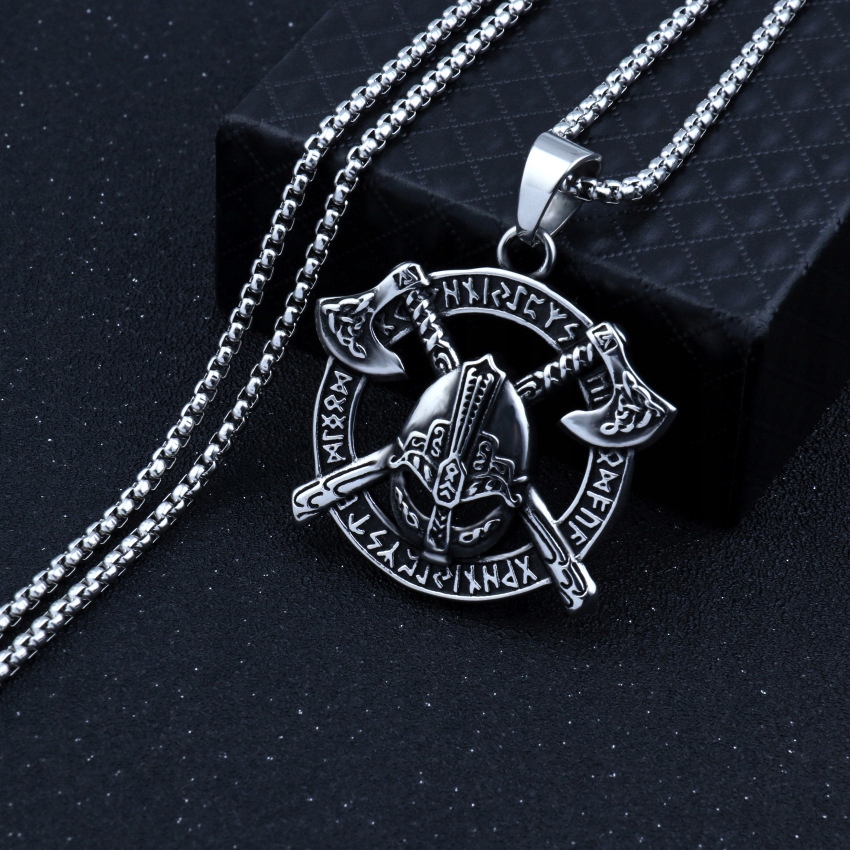 Naszyjnik srebrny wikingów topory runa nordic 406 - obrazek 9