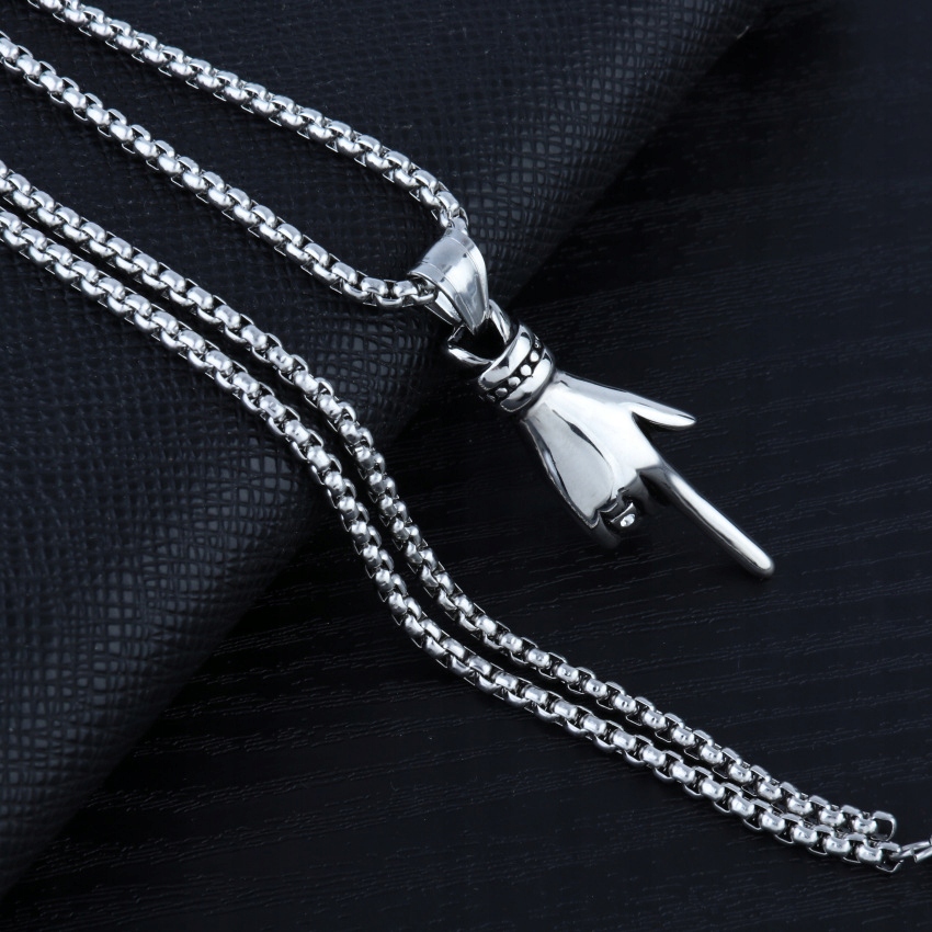 Naszyjnik srebrny stal łańcuszek dłoń palec 374 - obrazek 5