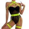 Seksowny komplet bielizny damskiej pasy choker stanik figi fluo zielony m - miniatura 1