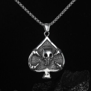Naszyjnik srebrny łańcuszek pik czaszka karty 353 - miniatura 7