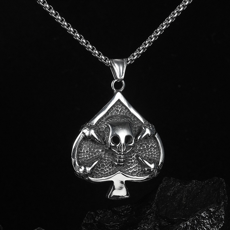 Naszyjnik srebrny łańcuszek pik czaszka karty 353 - obrazek 7