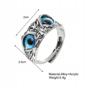 Srebrny pierścionek sowa regulowany oczy zielony - miniatura 5