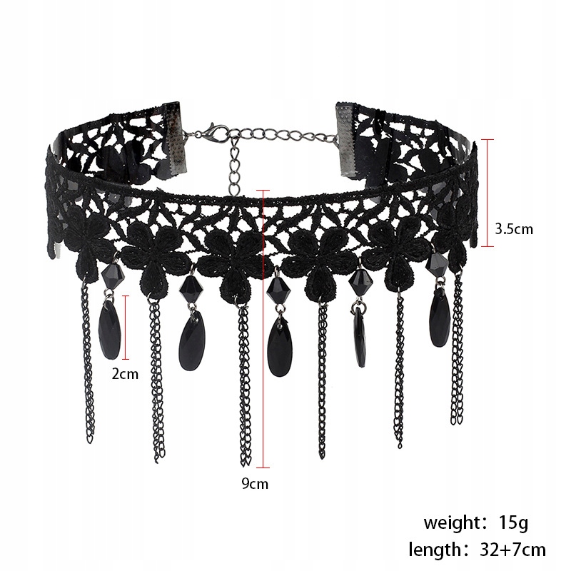 Choker koronkowy haft czarny naszyjnik gothic ch08 - obrazek 4
