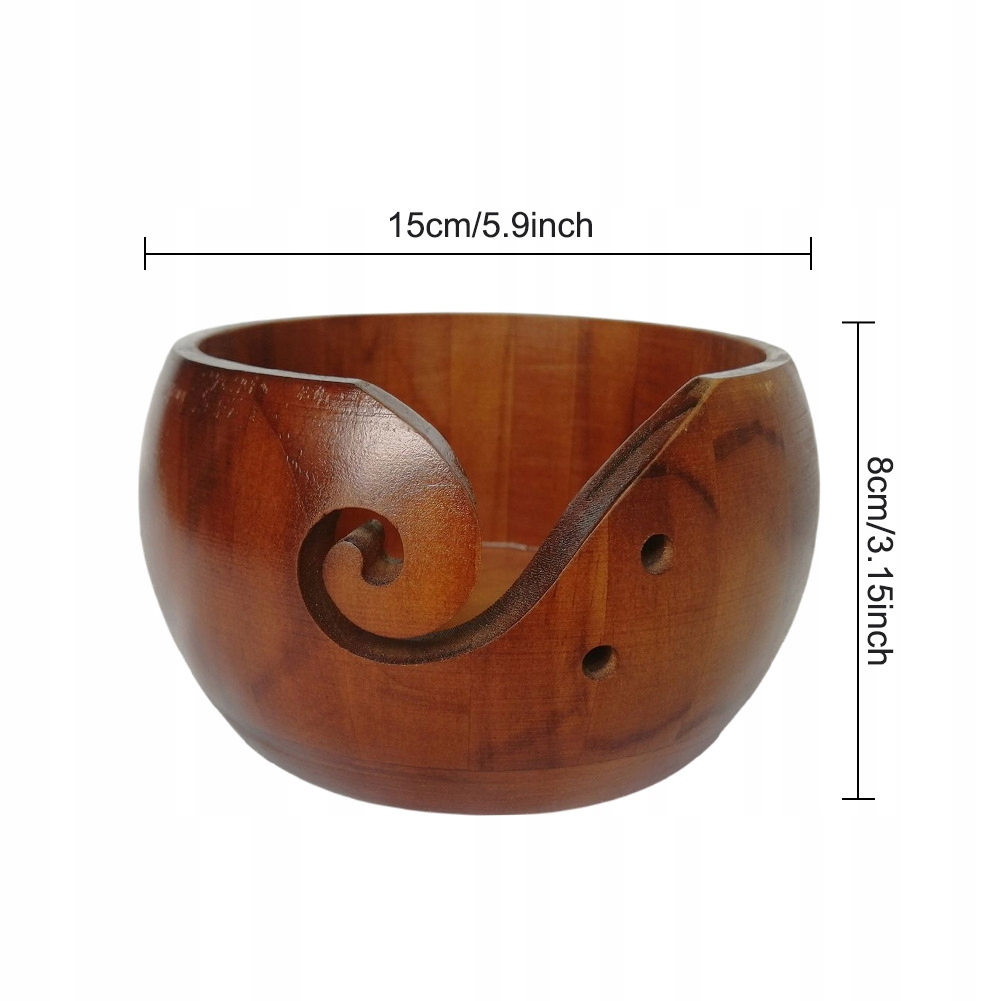 Drewniana miska na włóczkę wełny do szydełkowania ozdobna jasna 15x8 cm - obrazek 5