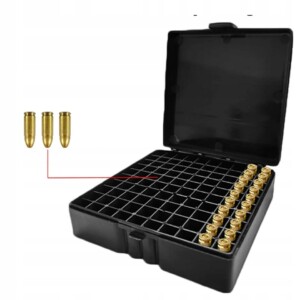 Pudełko skrzynka pojemnik na amunicję 9mm czarne bezpieczne 100 miejsc - miniatura 10