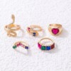 Zestaw złotych pierścionków retro punk vintage 5 sztuk wąż serce multicolor - miniatura 7
