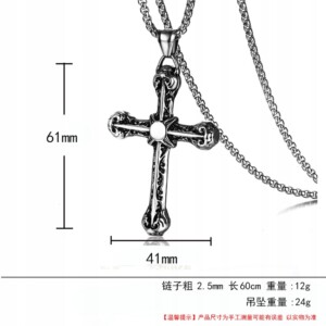Naszyjnik srebrny wisiorek stal łańcuch krzyż 358 - miniatura 2