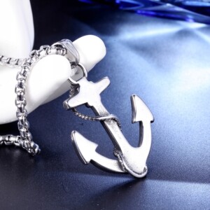 Naszyjnik srebrny stal kotwica marynaż rybak 367 - miniatura 6