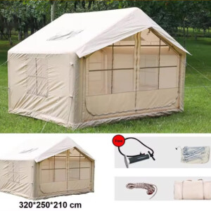 Duży namiot kempingowy pompowany 5 osobowy dmuchany pompka 8m2 320x250cm - miniatura 9