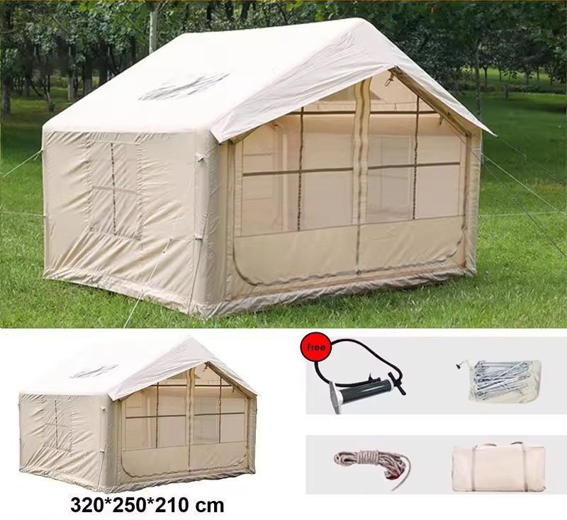 Duży namiot kempingowy pompowany 5 osobowy dmuchany pompka 8m2 320x250cm - zdjęcie 9