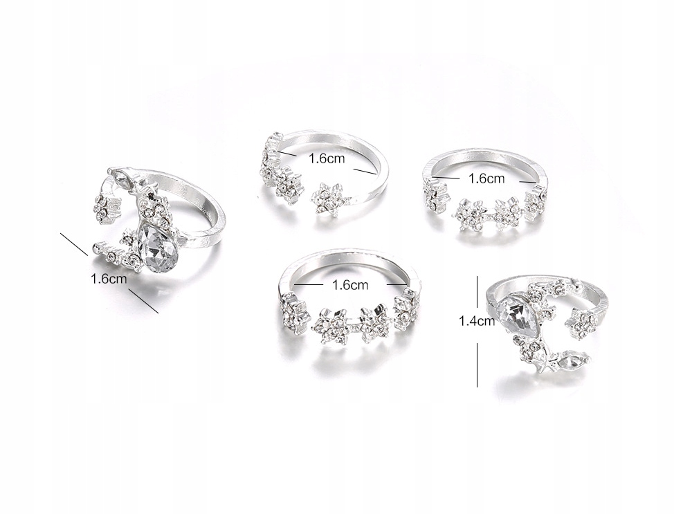 Srebrny zestaw pierścionków retro punk boho 69 - obrazek 5